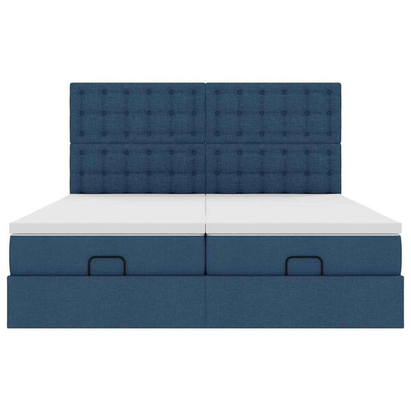 vidaXL Οθωμανικό κρεβάτι με στρώματα μπλε 200x200cm ύφασμα