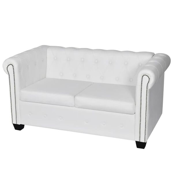 vidaXL Καναπές Διθέσιος Chesterfield Λευκός από Συνθετικό Δέρμα