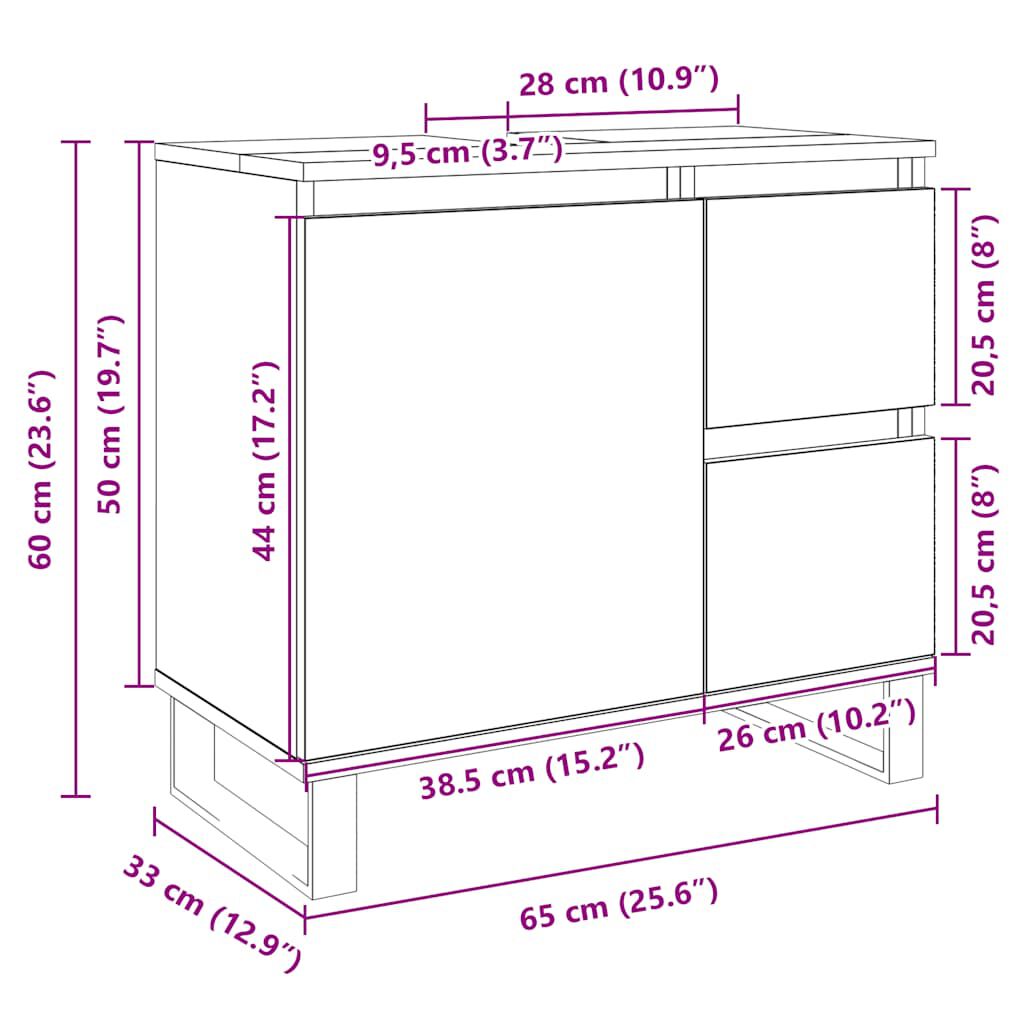 vidaXL Ντουλάπι Μπάνιου Sonoma Δρυς 65x33x60 εκ. Επεξεργασμένο Ξύλο