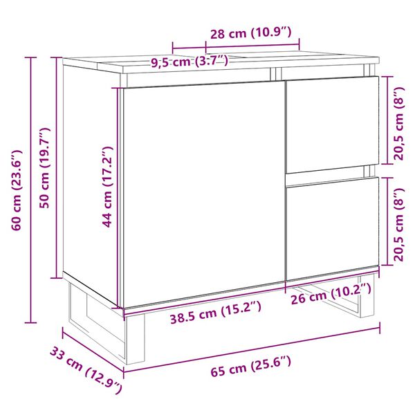 vidaXL Ντουλάπι Μπάνιου Sonoma Δρυς 65x33x60 εκ. Επεξεργασμένο Ξύλο