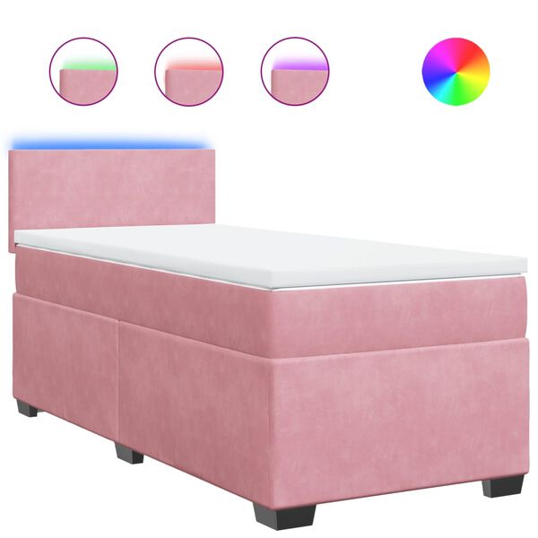vidaXL Κρεβάτι Boxspring με Στρώμα Ροζ 90x200 εκ. Βελούδινο