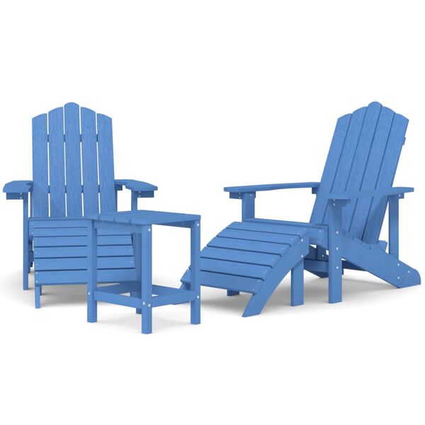 vidaXL Καρέκλες Κήπου Adirondack με Υποπόδιο & Τραπεζάκι Γαλάζιο HDPE