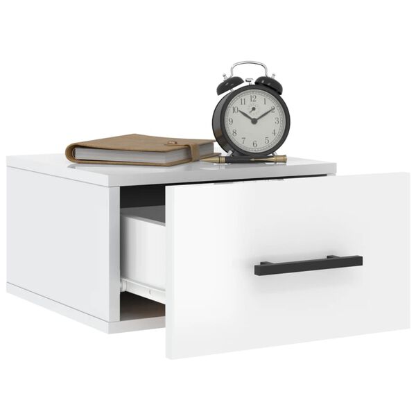 vidaXL Κομοδίνο Επιτοίχιο Γυαλιστερό Λευκό 35 x 35 x 20 εκ.