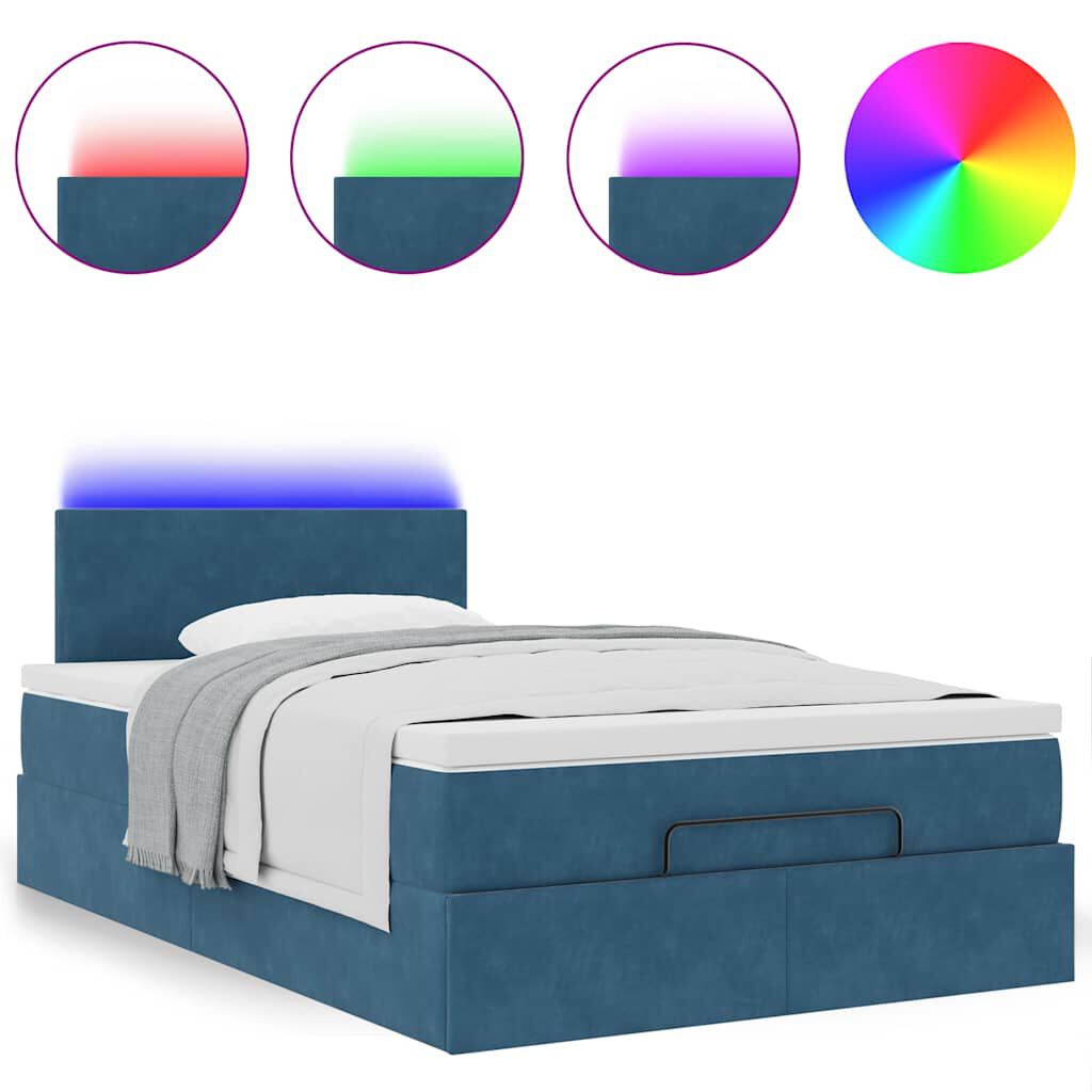 vidaXL Οθωμανικό κρεβάτι με στρώμα&LEDs Σκούρο μπλε 120x190cm Βελούδο