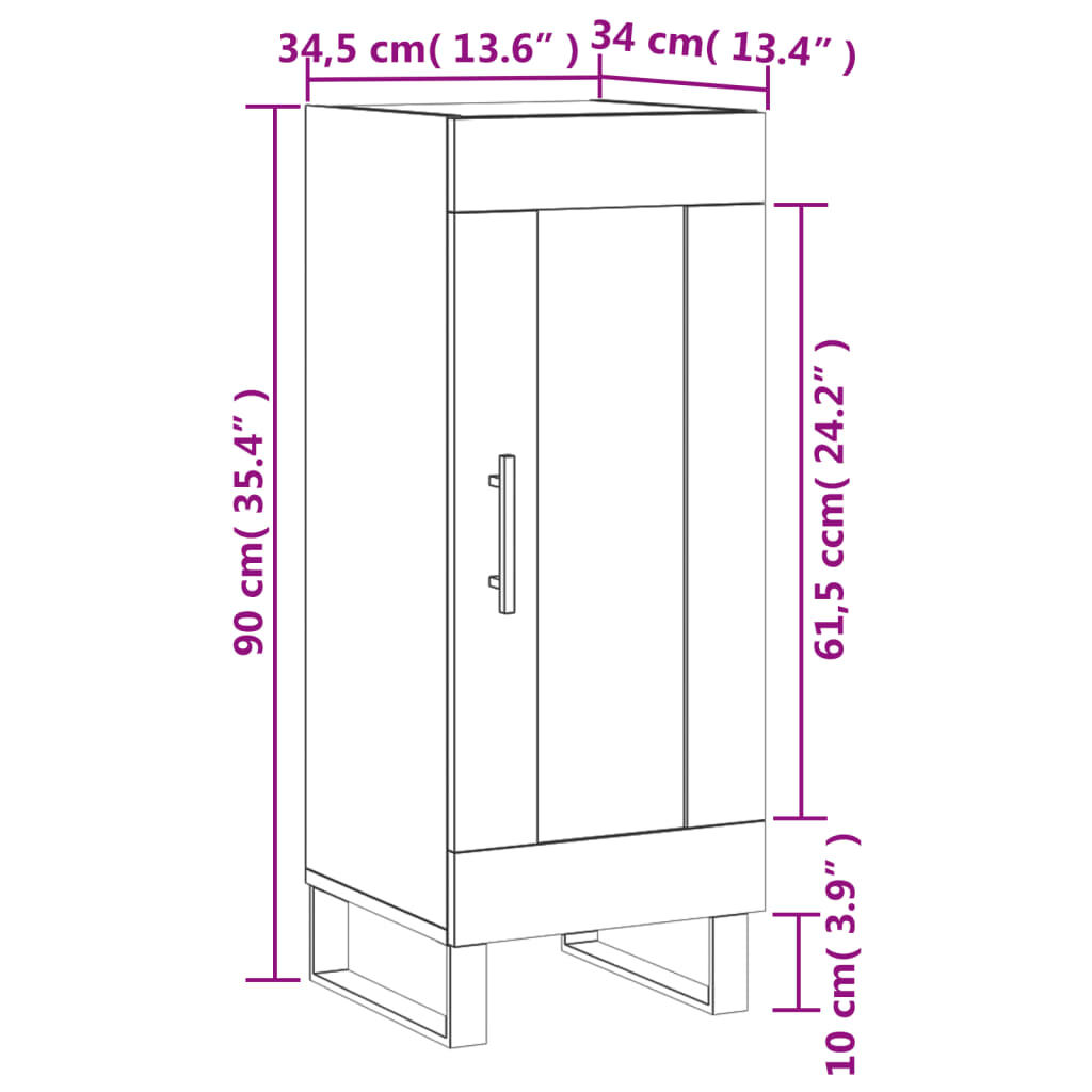 vidaXL Ντουλάπι Γυαλιστερό Λευκό 34,5x34x90 εκ. Επεξεργασμένο Ξύλο