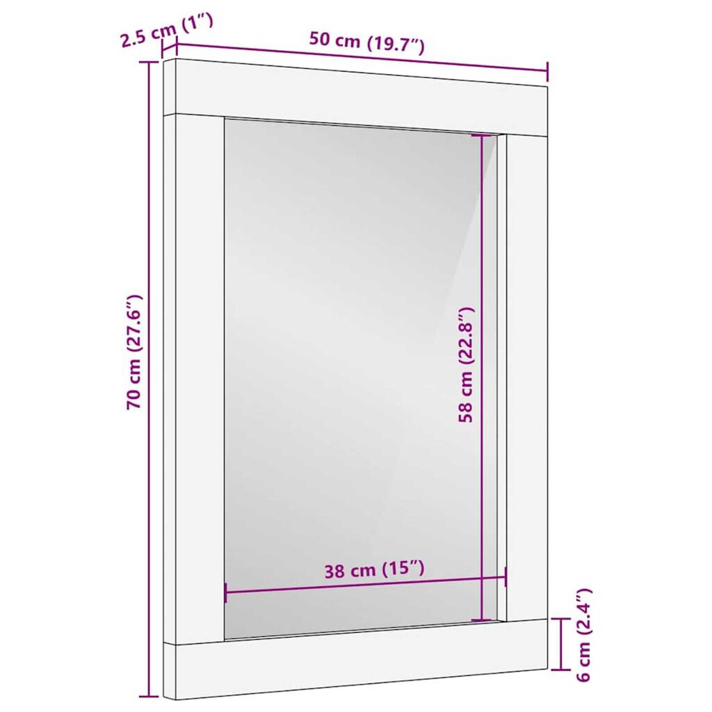 vidaXL Καθρέφτης με καθρέφτη Λευκό 57 x 70 x 3 εκ Μασίφ ξύλο μάνγκο