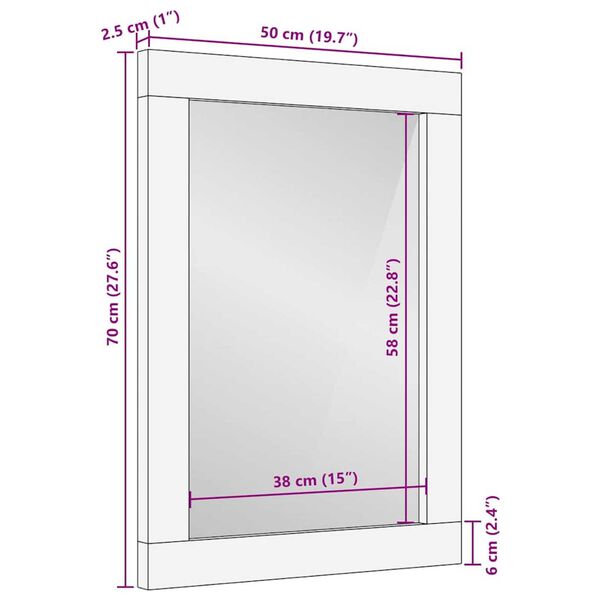 vidaXL Καθρέφτης με καθρέφτη Λευκό 57 x 70 x 3 εκ Μασίφ ξύλο μάνγκο
