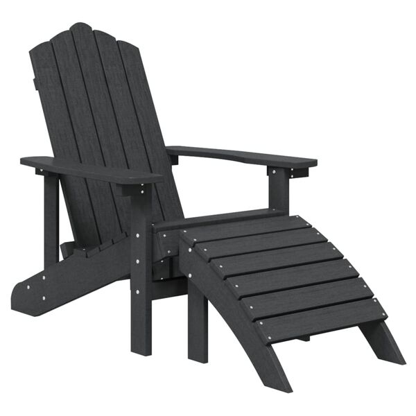 vidaXL Καρέκλες Κήπου Adirondack με Υποπόδιο&Τραπεζάκι Ανθρακί HDPE