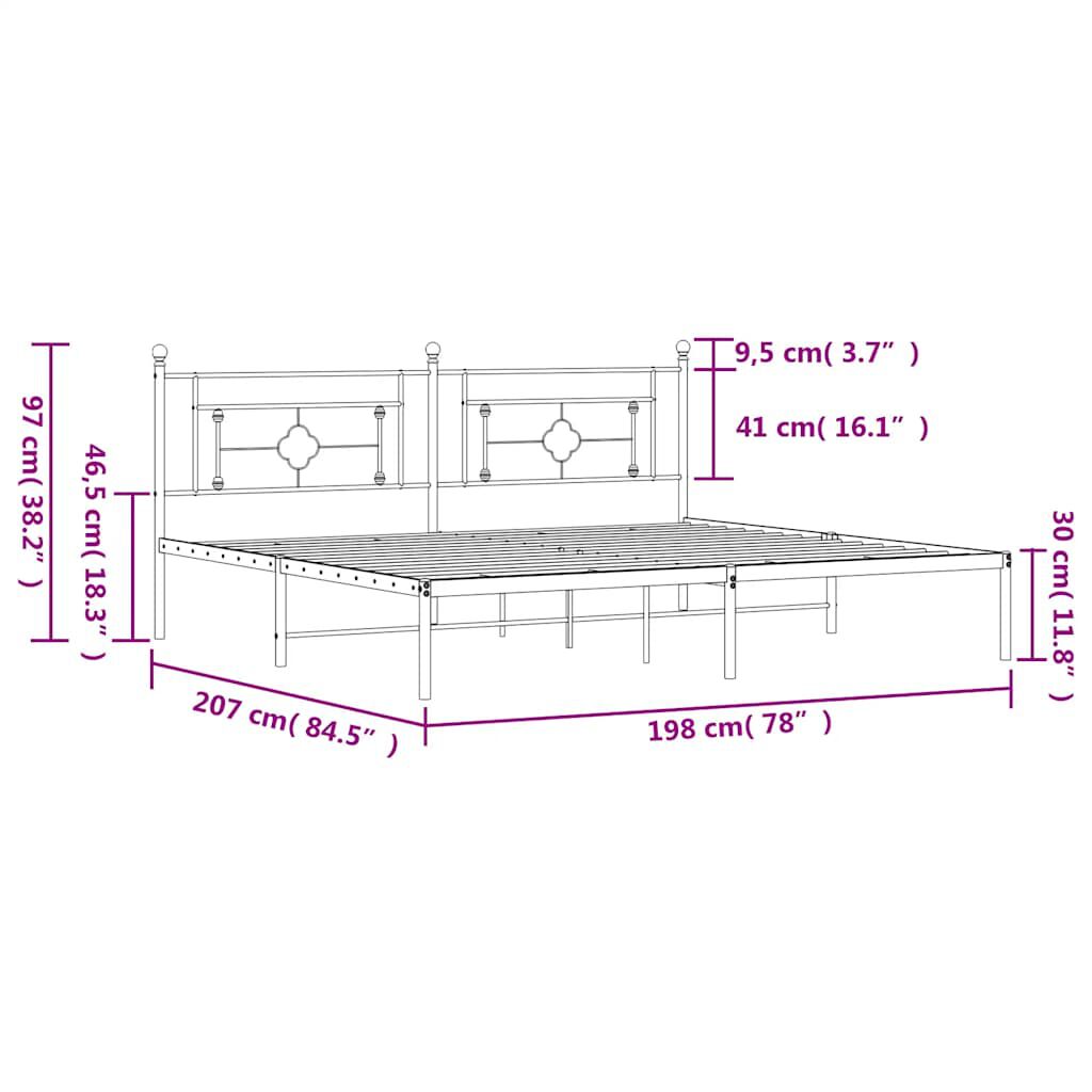 vidaXL Πλαίσιο Κρεβατιού με Κεφαλάρι Λευκό 193 x 203 εκ. Μεταλλικό