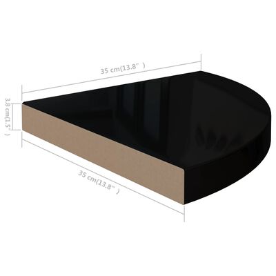 vidaXL Ράφι Τοίχου Γωνιακό Γυαλιστερό Μαύρο 35x35x3,8 εκ. από MDF