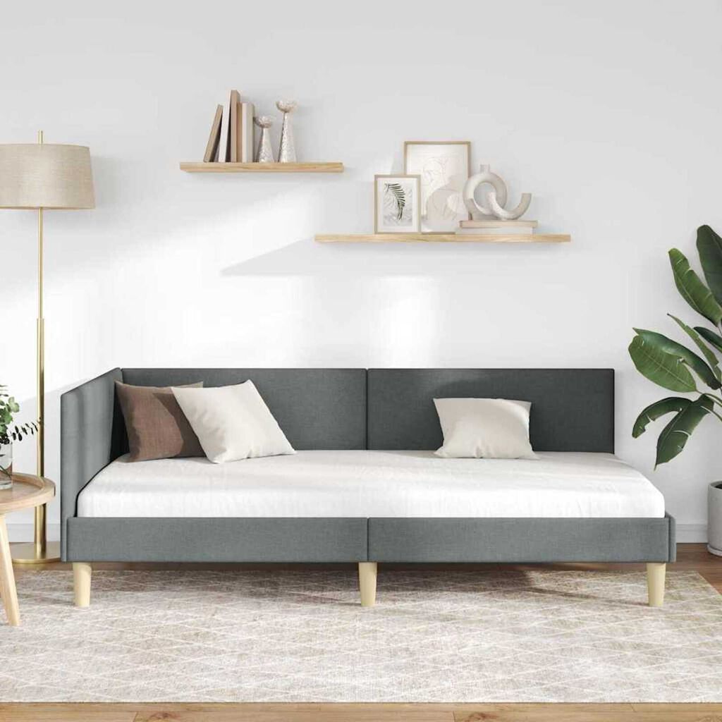 vidaXL Κρεβάτι Γωνίας Σκούρο γκρι 90 x 190 cm Ύφασμα και Έργο ξύλου