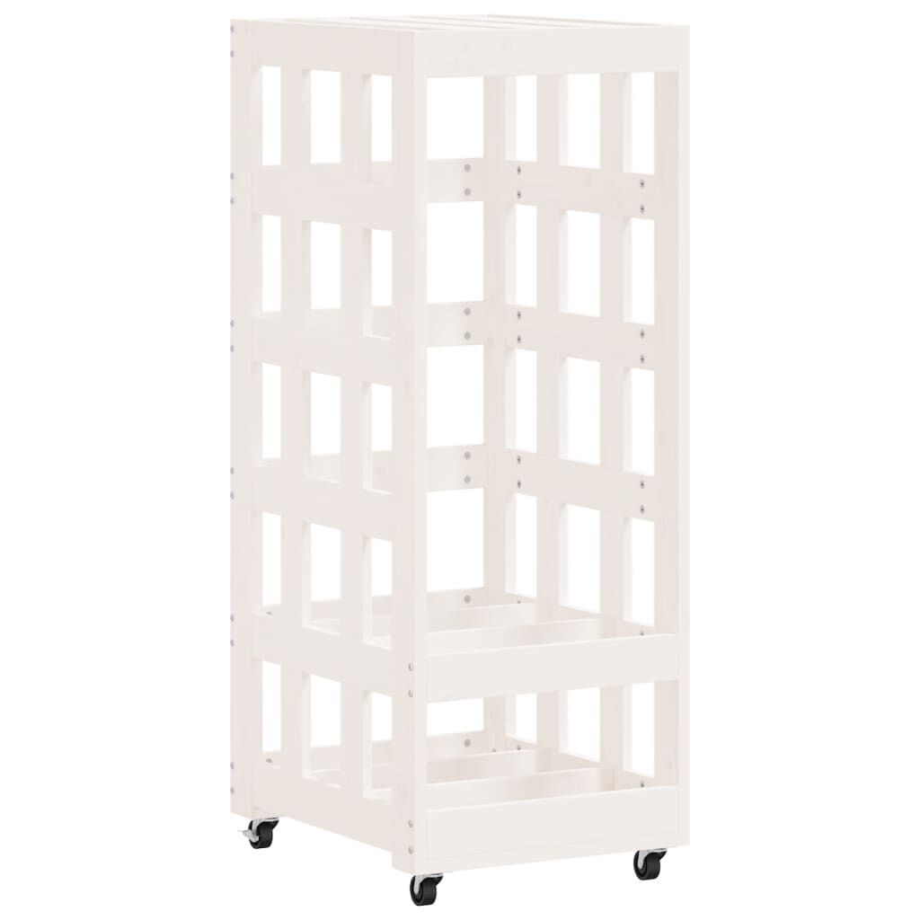 vidaXL Ξυλοθήκη με Τροχούς Λευκή 40x49x110 εκ. από Μασίφ Ξύλο Πεύκου