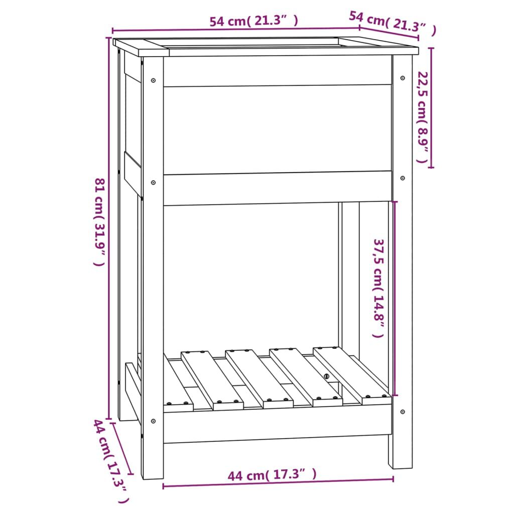 vidaXL Ζαρντινιέρα με Ράφι Γκρι 54 x 54 x 81 εκ. Μασίφ Ξύλο Πεύκου