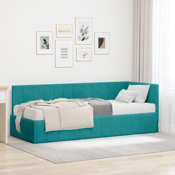 vidaXL Κρεβάτι Γωνίας με στρώμα Τιρκουάζ 80 x 200 cm Βελούδο