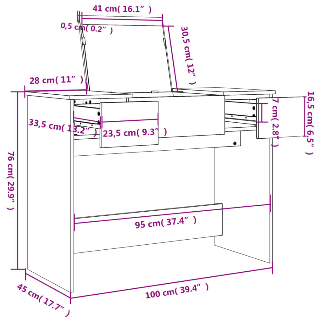 vidaXL Μπουντουάρ με Καθρέφτη Γκρι Sonoma 100x45x76 εκ.