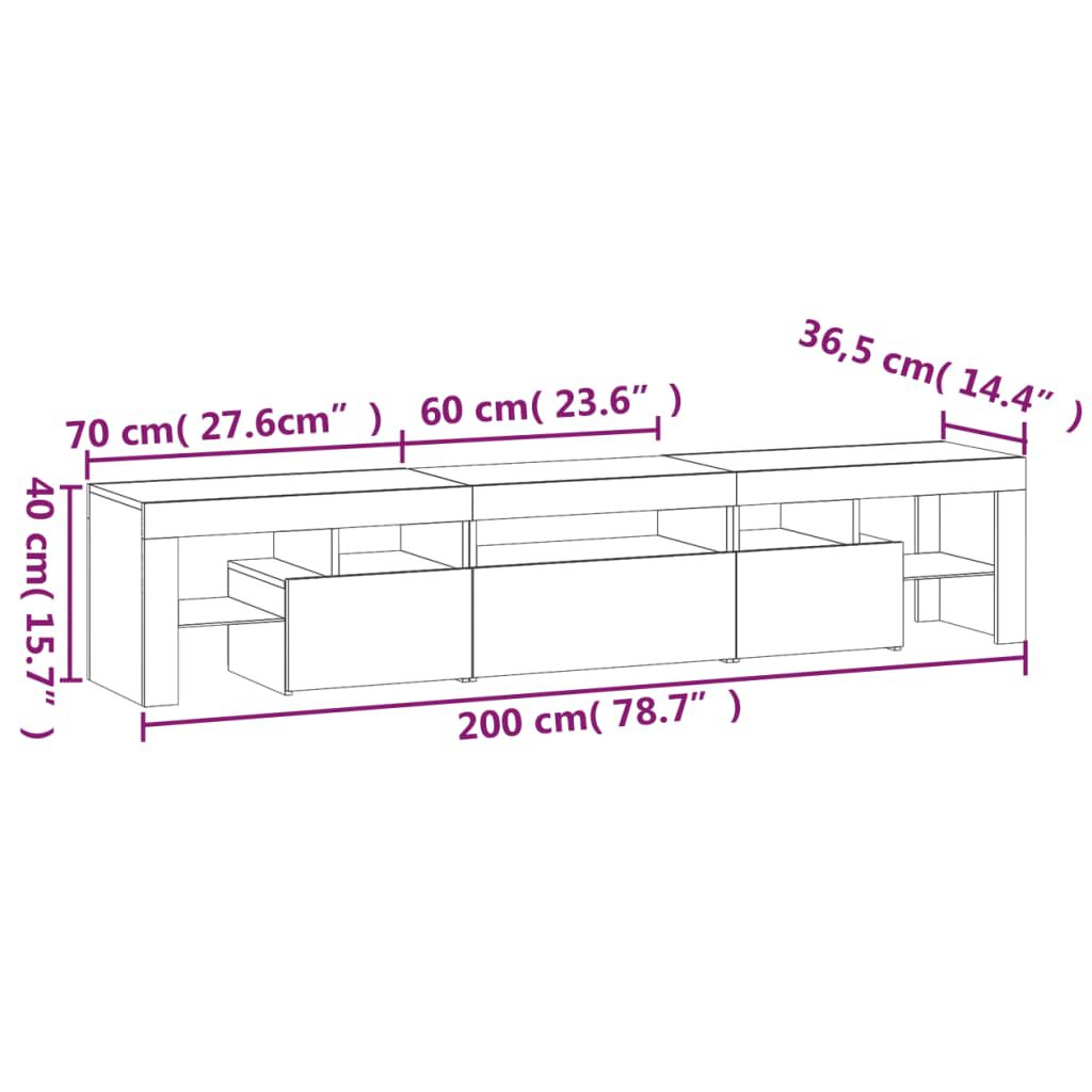vidaXL Έπιπλο Τηλεόρασης με LED Λευκό 200 x 36,5 x 40 εκ.