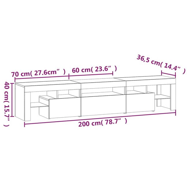 vidaXL Έπιπλο Τηλεόρασης με LED Λευκό 200 x 36,5 x 40 εκ.
