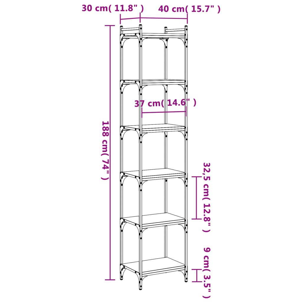 vidaXL Βιβλιοθήκη 6 Επιπέδων Καπνιστή Δρυς 40x30x188 εκ. Επεξεργ. Ξύλο