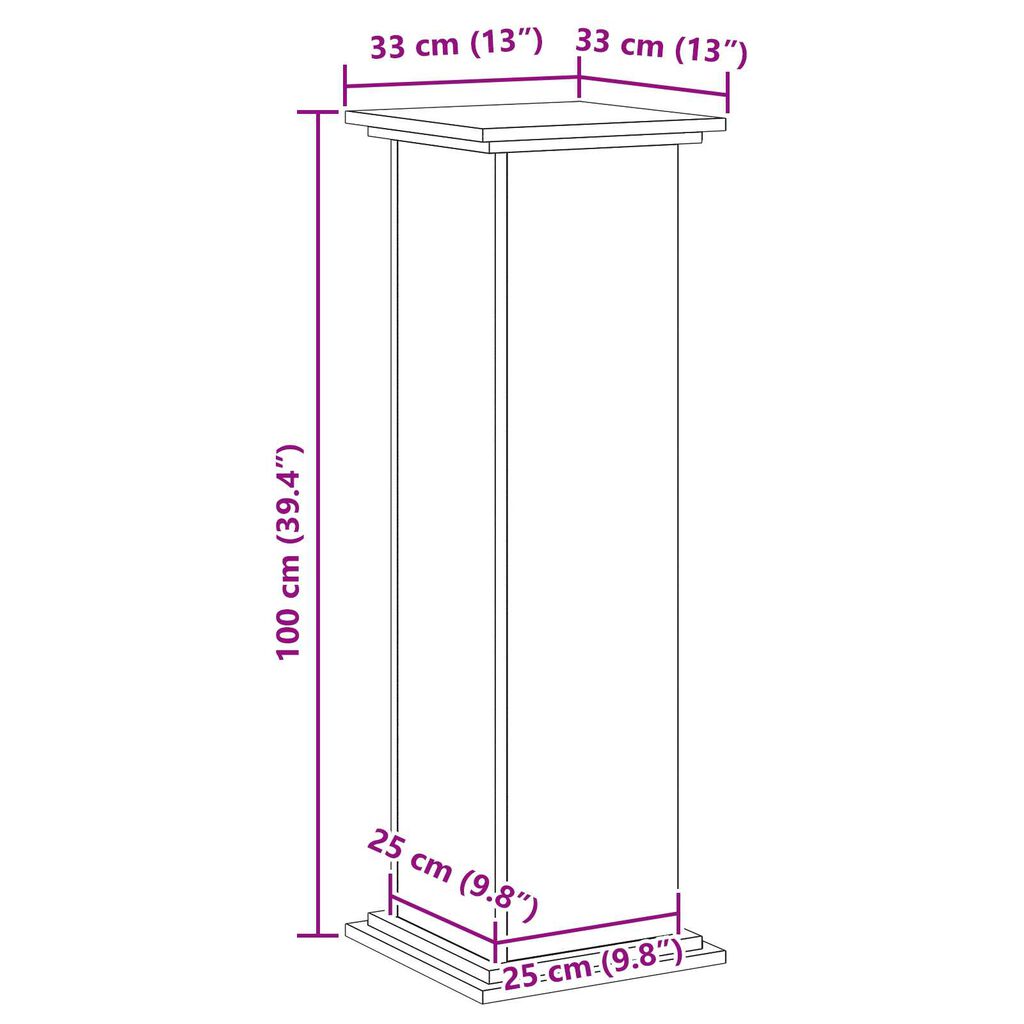 vidaXL Βάση Φυτών Μαύρο Δρυ 33x33x100 εκ.