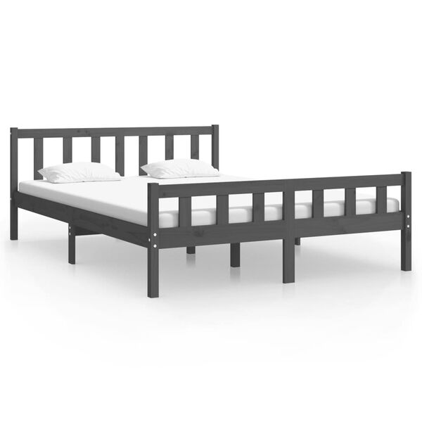 vidaXL Πλαίσιο Κρεβατιού Γκρι 150 x 200 εκ. Μασίφ Ξύλο King Size