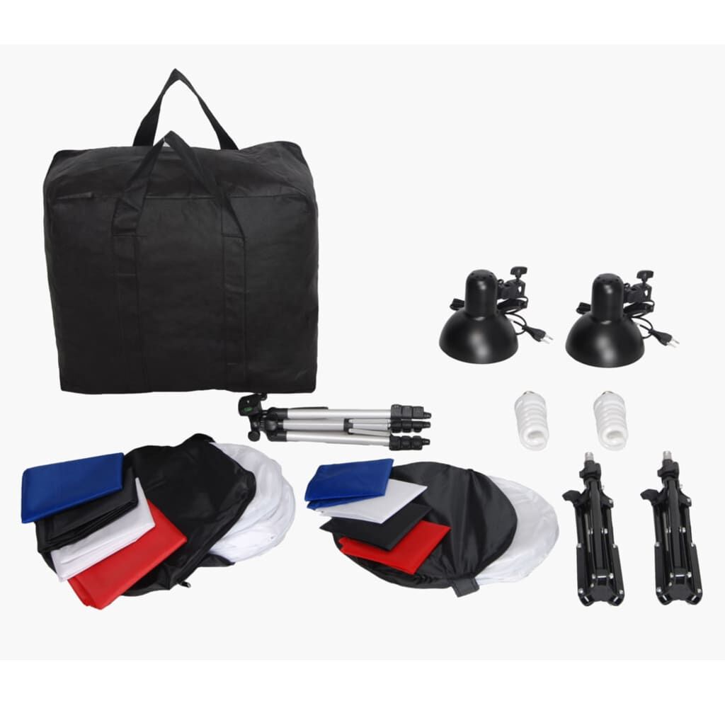 vidaXL Φωτογραφικό Στούντιο Mini: 8 Φόντα, 3 Τρίποδα & 2 Λάμπες