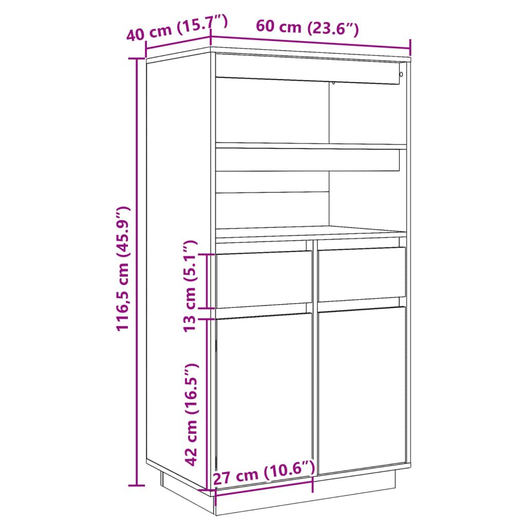 vidaXL Ντουλάπι Ψηλό Γκρι 60x40x116,5 εκ. από Μασίφ Ξύλο Πεύκου