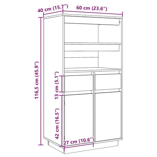vidaXL Ντουλάπι Ψηλό Γκρι 60x40x116,5 εκ. από Μασίφ Ξύλο Πεύκου