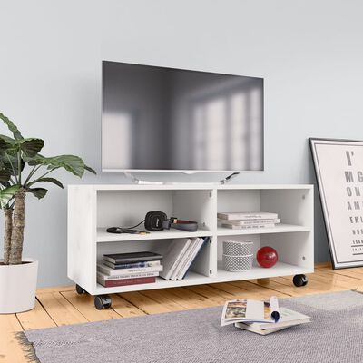 vidaXL Έπιπλο Τηλεόρασης με Ρόδες Λευκό 90x35x35 εκ. από Μοριοσανίδα