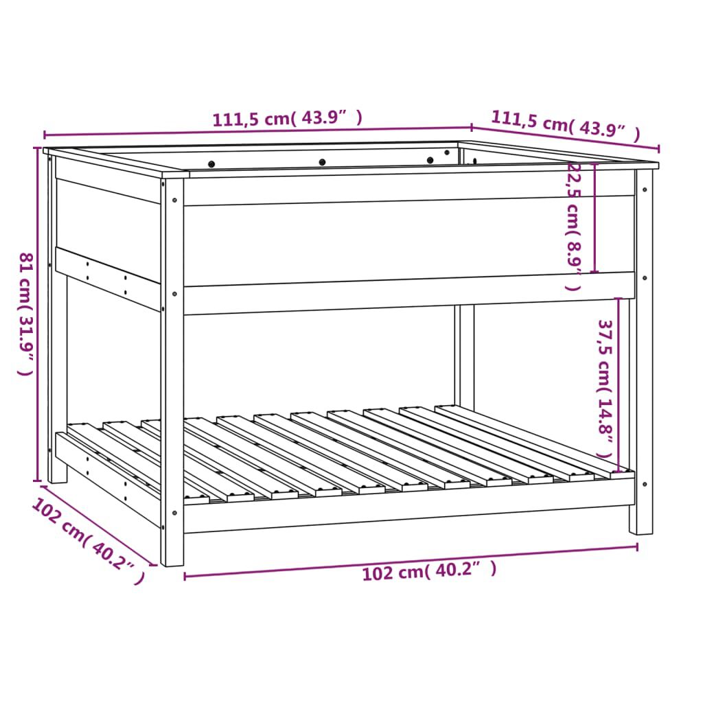 vidaXL Ζαρντινιέρα με Ράφι Γκρι 111,5x111,5x81 εκ. Μασίφ Ξύλο Πεύκου