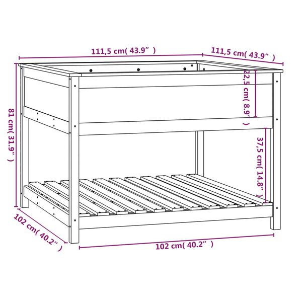vidaXL Ζαρντινιέρα με Ράφι Γκρι 111,5x111,5x81 εκ. Μασίφ Ξύλο Πεύκου