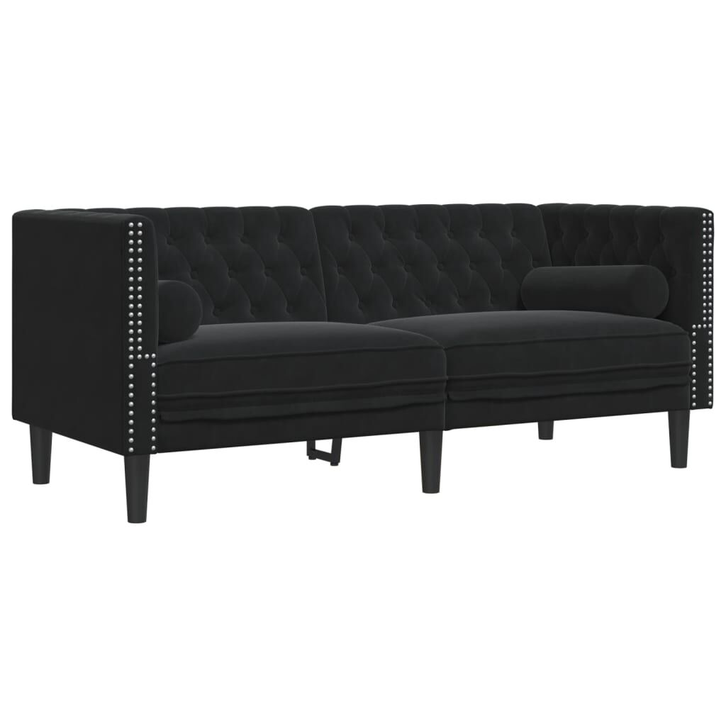 vidaXL Καναπές Chesterfield Σετ 3 Τεμ. με Στηρίγματα Μαύρο Βελούδο