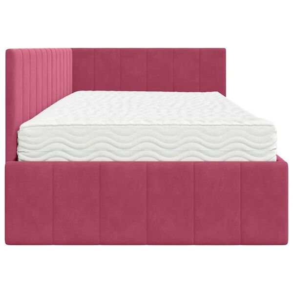 vidaXL Κρεβάτι Γωνίας με στρώμα Μπορντό 90 x 190 cm Βελούδο