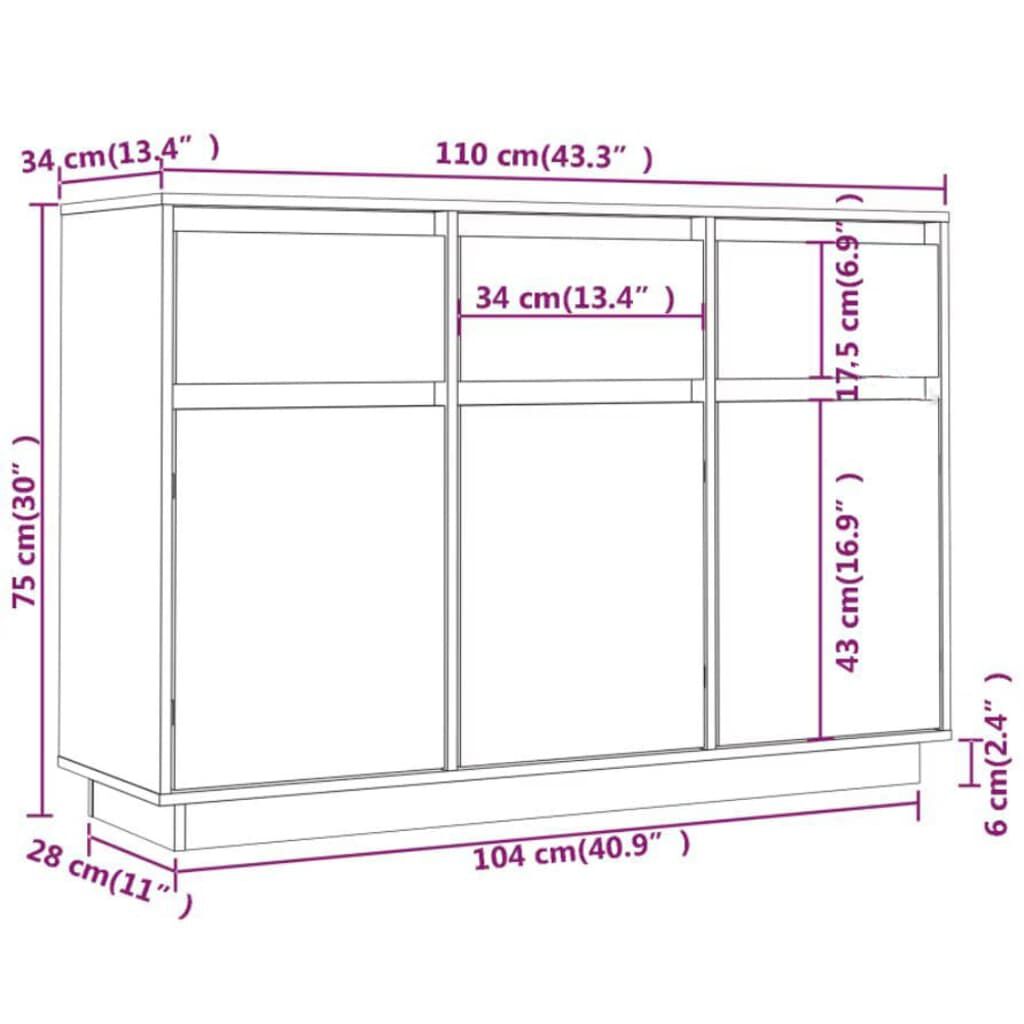 vidaXL Μπουφές Λευκός 110 x 34 x 75 εκ. από Μασίφ Ξύλο Πεύκου