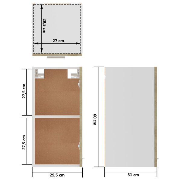 vidaXL Ντουλάπι Κρεμαστό Sonoma Δρυς 29,5x31x60 εκ. από Επεξ. Ξύλο