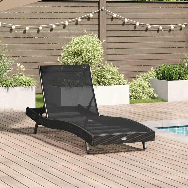 vidaXL Ξαπλώστρα Μαύρο 70 x 197 x 82 εκ. Πολυ Ράτταν και Μέταλλο