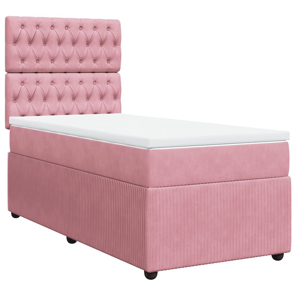 vidaXL Κρεβάτι Boxspring με Στρώμα Ροζ 80 x 200 εκ. Βελούδινο