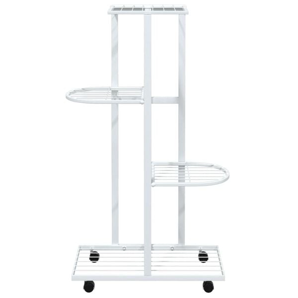 vidaXL Βάση Λουλουδιών 4 Επιπέδων με Ρόδες 44x23x80 εκ. Λευκή Σίδερο