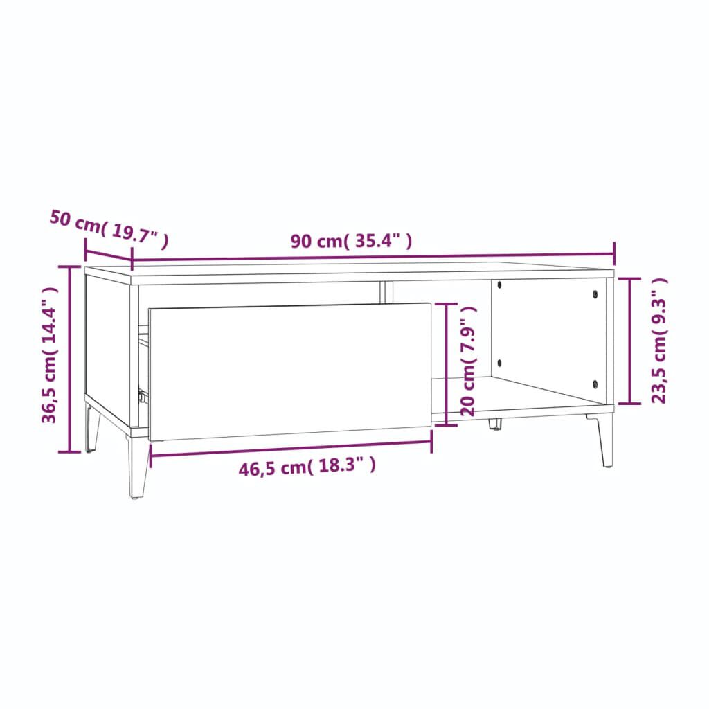 vidaXL Τραπεζάκι Σαλονιού Καπνιστή Δρυς 90x50x36,5 εκ. Επεξεργ. Ξύλο