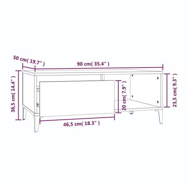 vidaXL Τραπεζάκι Σαλονιού Καπνιστή Δρυς 90x50x36,5 εκ. Επεξεργ. Ξύλο