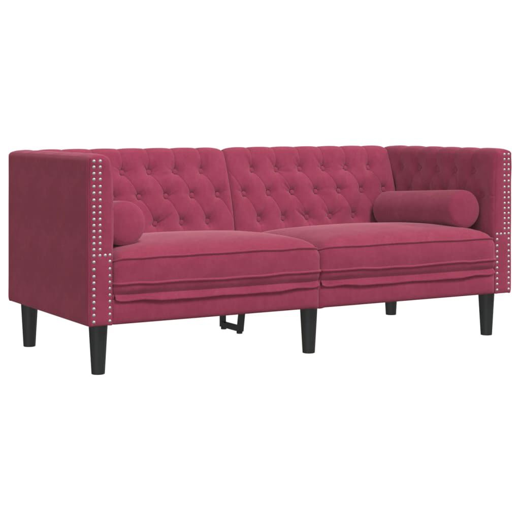 vidaXL Καναπές Διθέσιος Chesterfield με Στηρίγματα Μπορντό Βελούδο
