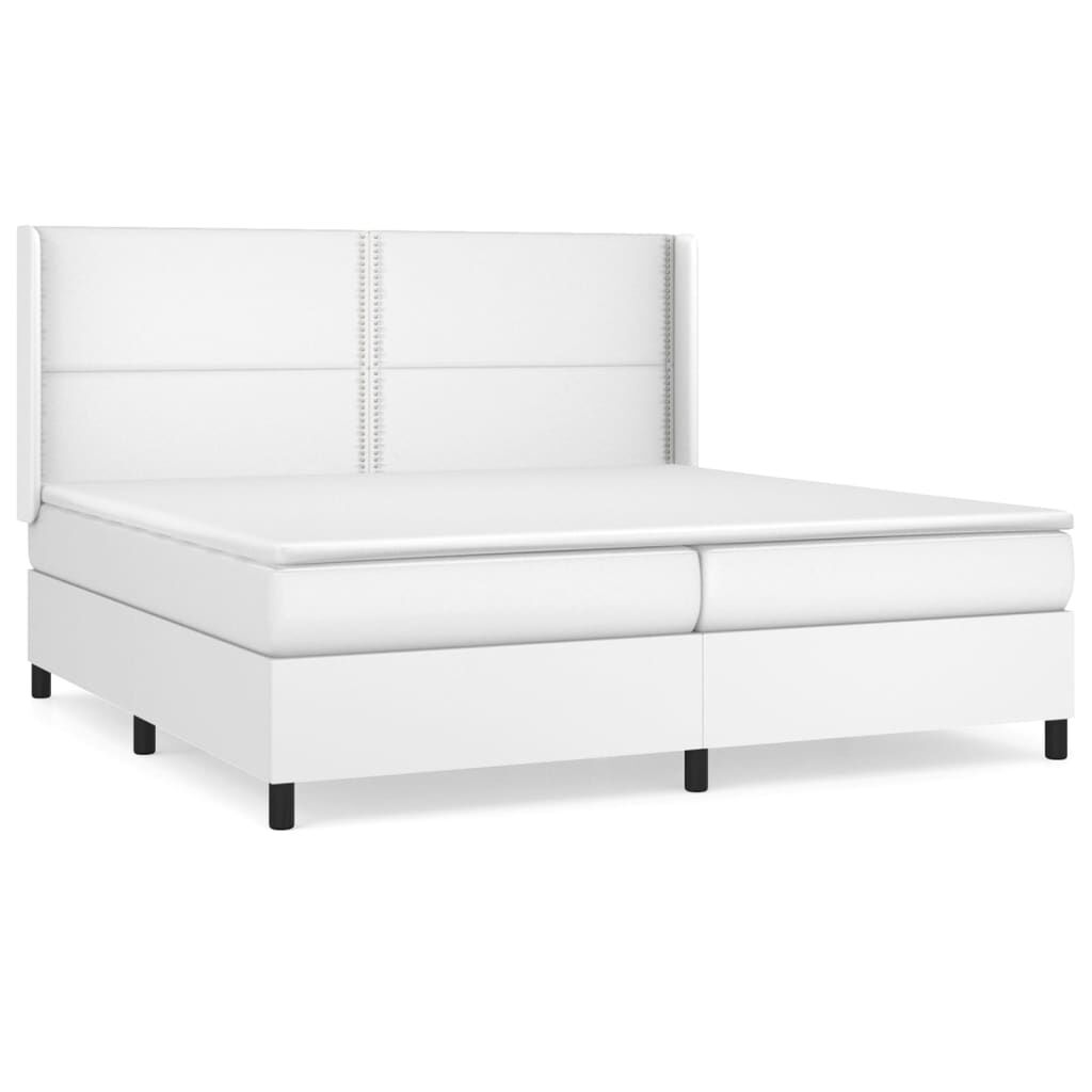 vidaXL Κρεβάτι Boxspring με Στρώμα Λευκό 200x200 εκ. Συνθετικό Δέρμα