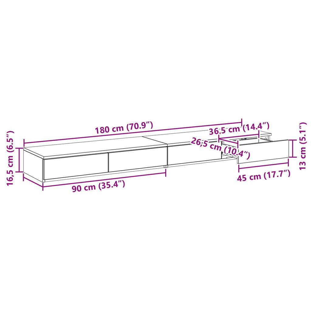 vidaXL Συρτάρια Κρεβατιού από Παλιό Ξύλο 180x36,5x16,5 εκ. Φτιαγμένα από Ξύλο