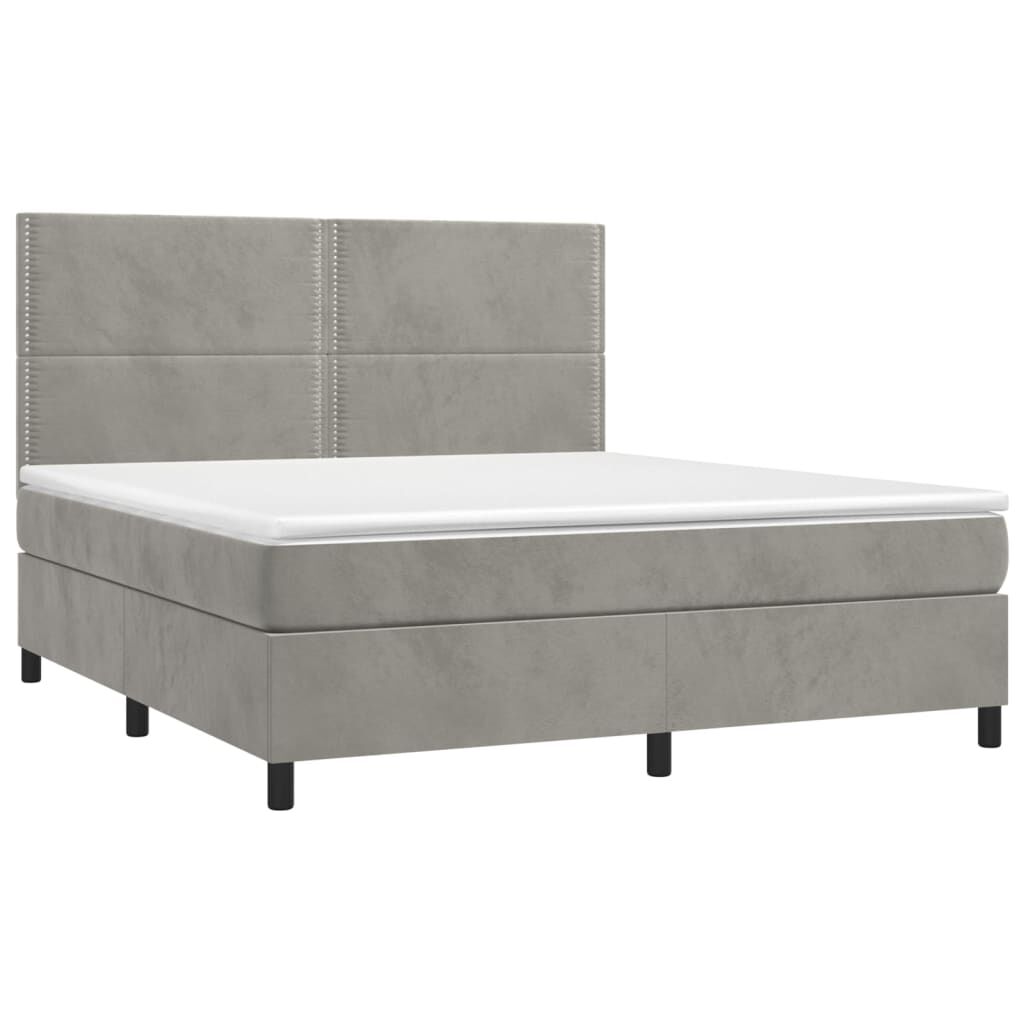 vidaXL Κρεβάτι Boxspring με Στρώμα & LED Αν.Γκρι 180x200 εκ. Βελούδινο