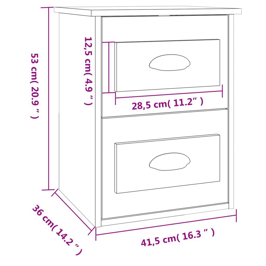 vidaXL Κομοδίνα Επιτοίχια 2 τεμ. Γκρι Sonoma 41,5x36x53 εκ.