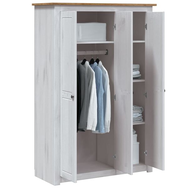 vidaXL Ντουλάπα Τρίφυλλη Λευκή 118x50x171,5εκ Ξύλο Πεύκου Σειρά Panama
