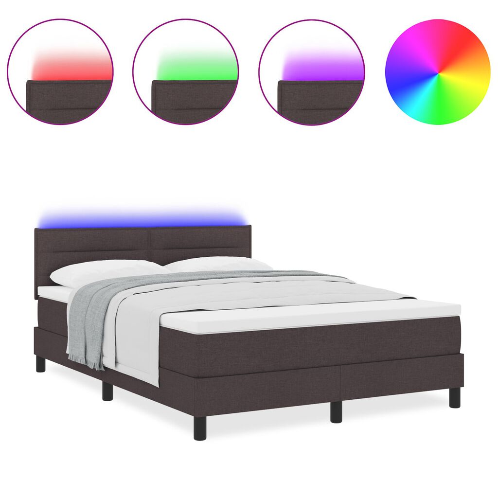 vidaXL Κρεβάτι Box Spring με Στρώμα & LED Σκούρο Καφέ 140x200 εκ Υφασμάτινο