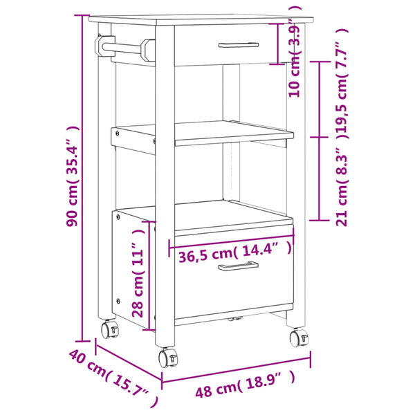 vidaXL Τρόλεϊ Κουζίνας MONZA 48x40x90 εκ. από Μασίφ Ξύλο Πεύκου