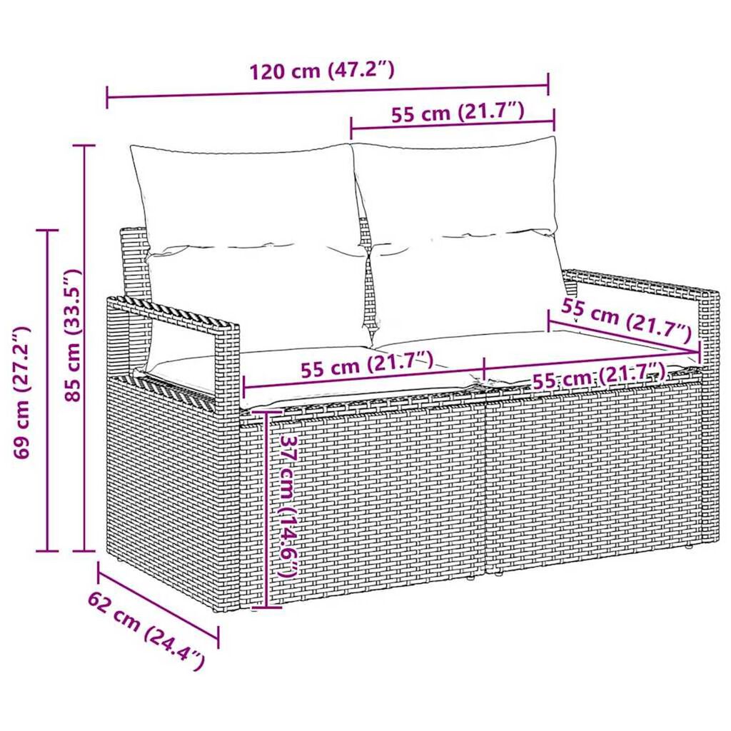 vidaXL Σετ Καναπέ Κήπου με αποθήκευση 9 pcs Μπεζ Πολυ ράταν