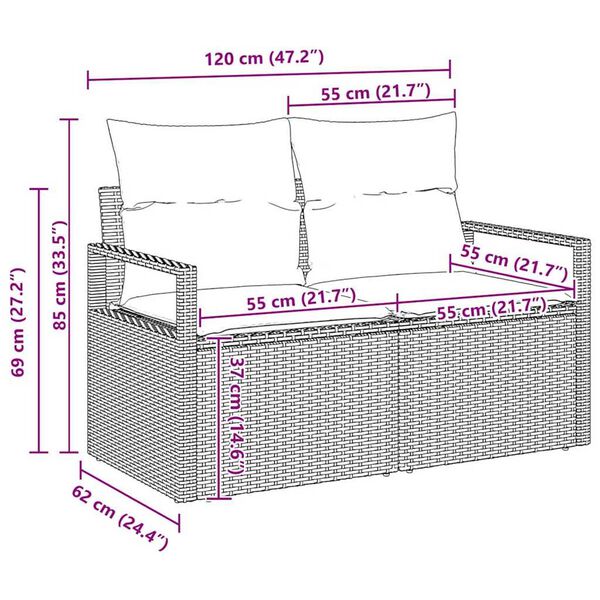 vidaXL Σετ Καναπέ Κήπου με αποθήκευση 9 pcs Μπεζ Πολυ ράταν