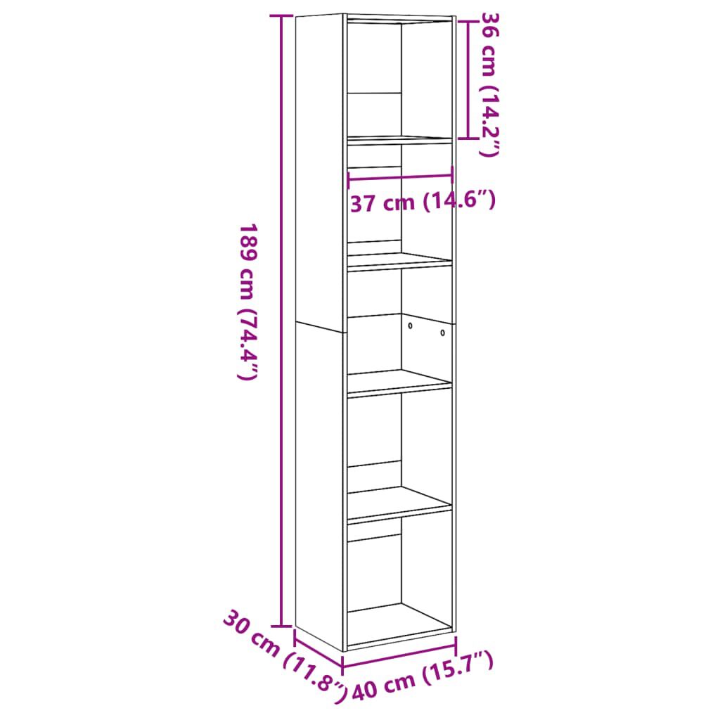 vidaXL Βιβλιοθήκη Λευκή 40x30x189 εκ. από Επεξεργασμένο Ξύλο